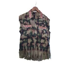 Gypsy Junkies Tie-Dyed Fringe Grunge Womens size‎ XL Leopard Festival Hippie Top